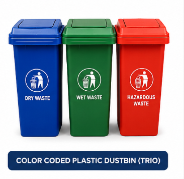 color coded plastic trio dustbin