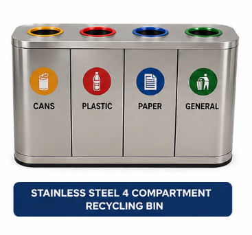 stainless steel 4 compartment recycling bin