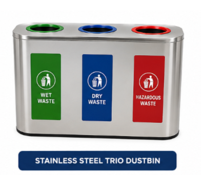 stainless steel trio 3 dustbin new aj hygiene