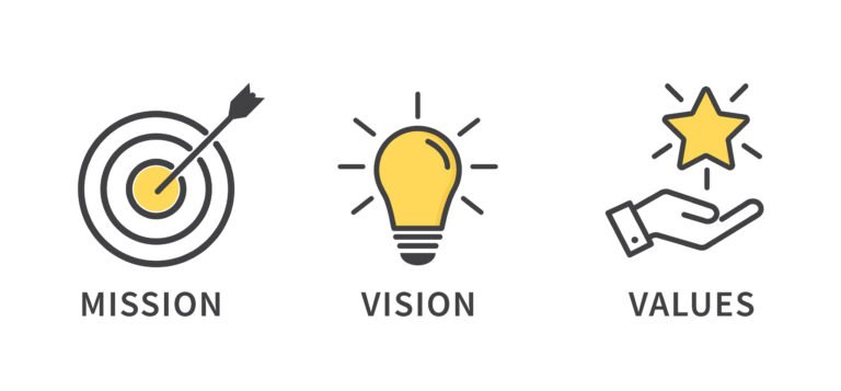 mission, vision and values icon. organization mission. success and growth concepts. flat design. vector illustration